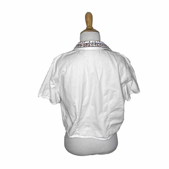 Rhythm Blue Western Embroidered Button Front White Crop Tie  Cowgirl Rodeo Sz L - Picture 5 of 8